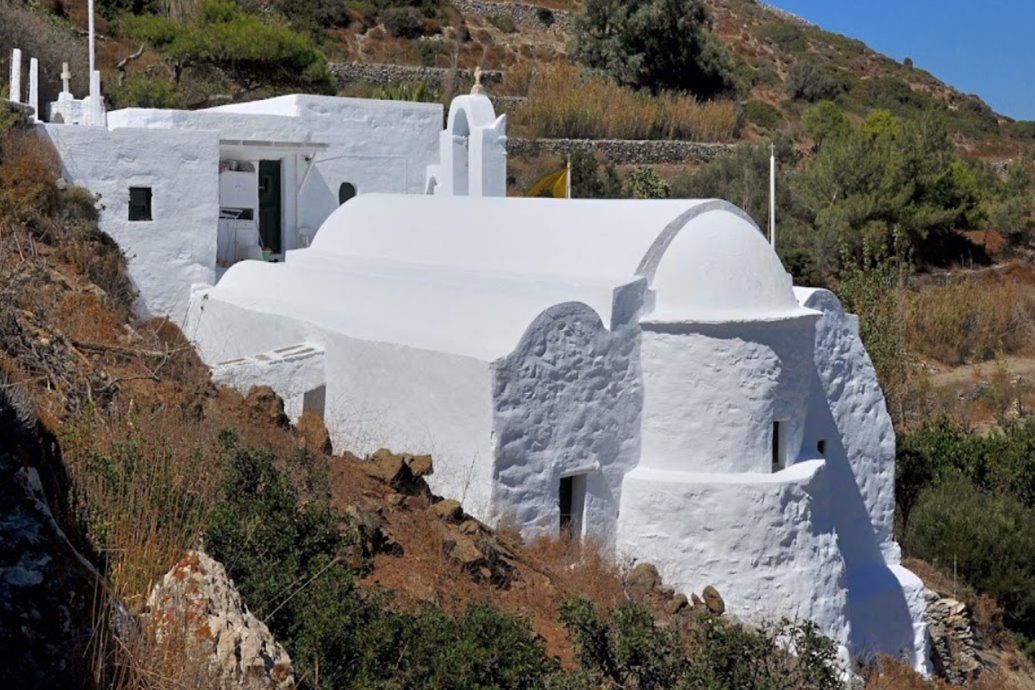 the metochi  of Agios Georgios downhill (to SE) of the tower